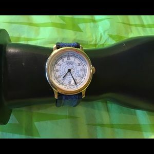 Fossil Collection watch, blue leather, gold, EUC